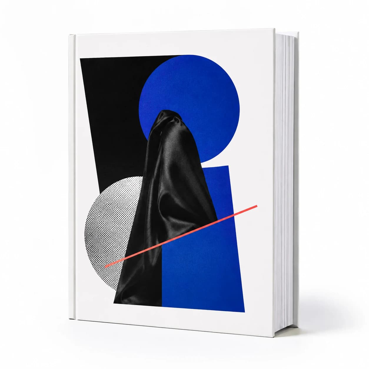 A white fashion art book with abstract blue and black cover art