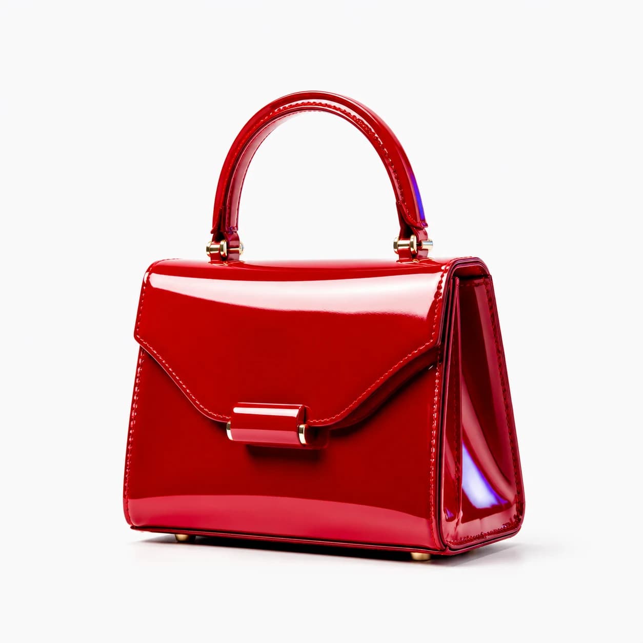 A glossy cherry-red structured mini handbag